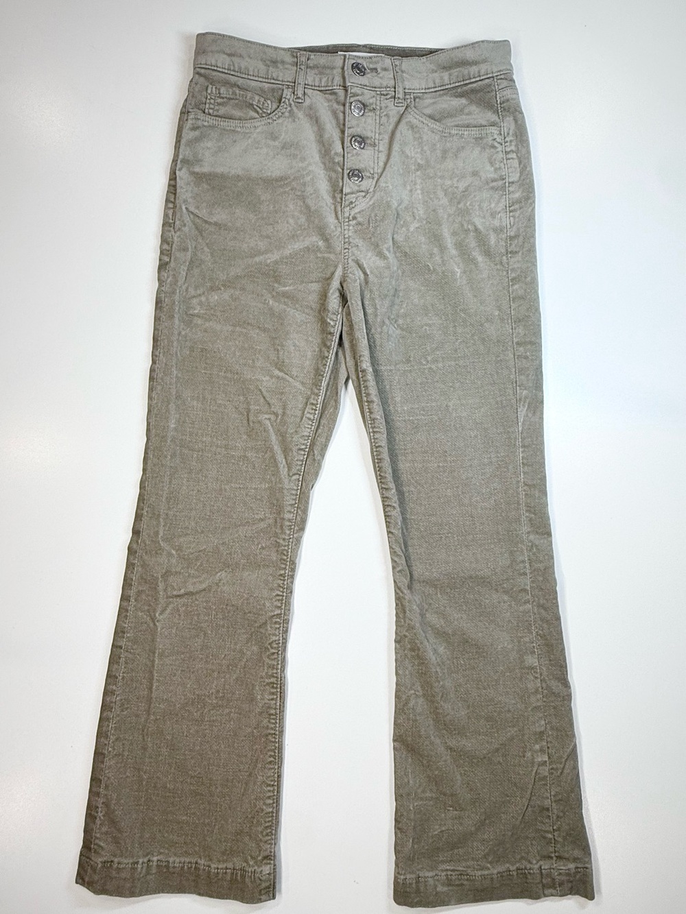 LOFT Velvet Touch Kick Flare Pants, Size 4/27 Taupe Button Fly Stretch - Picture 2 of 13